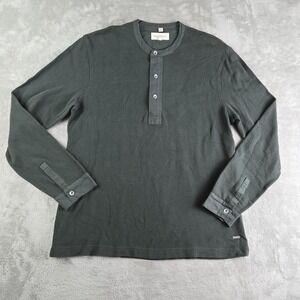 Farrell Sweatshirt Mens XL Green Henley Micro Waffle KnitLong Sleeve Crew Neck